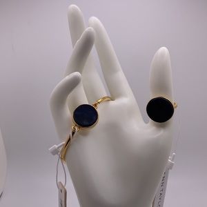 Ann Taylor Gold Bracelet And Ring With Navy Blue Stone Set.